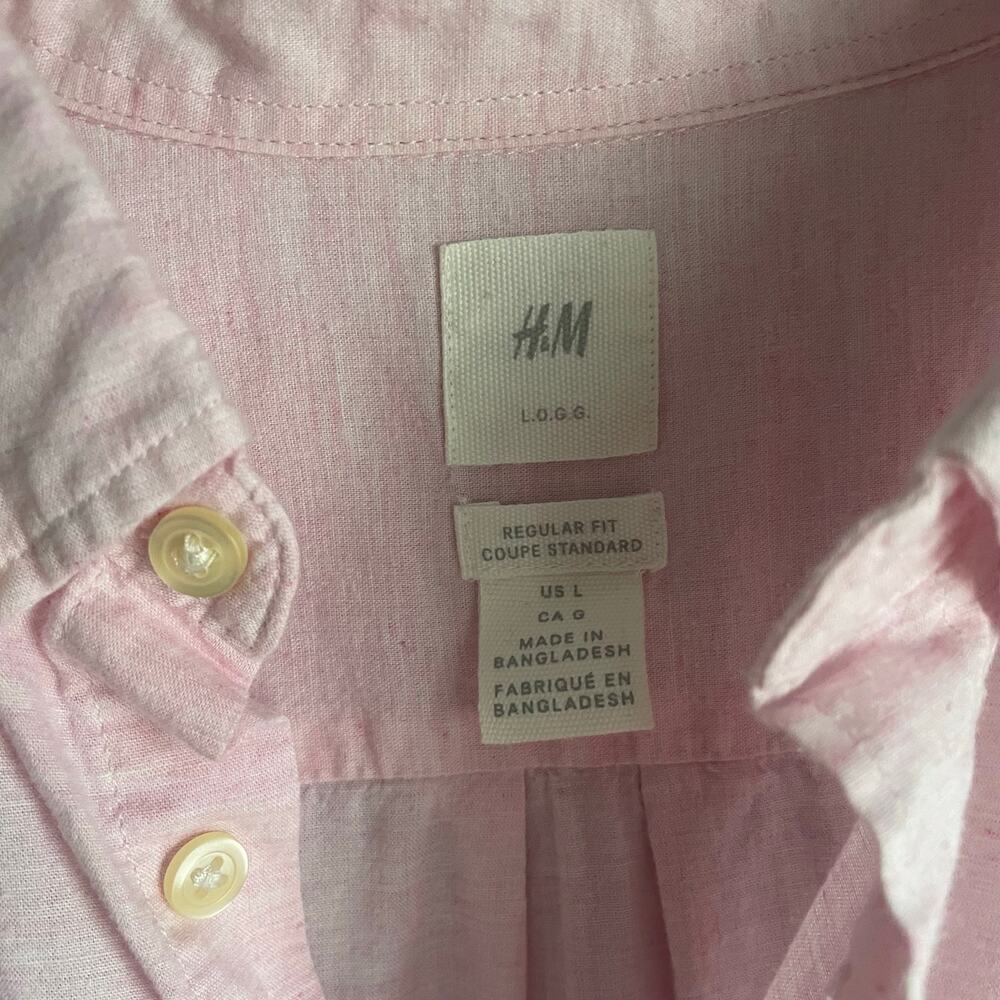 Men's H&M Pink Button Down Shirt 100% Cotton Regular Fit Size Large - Picture 2 of 8